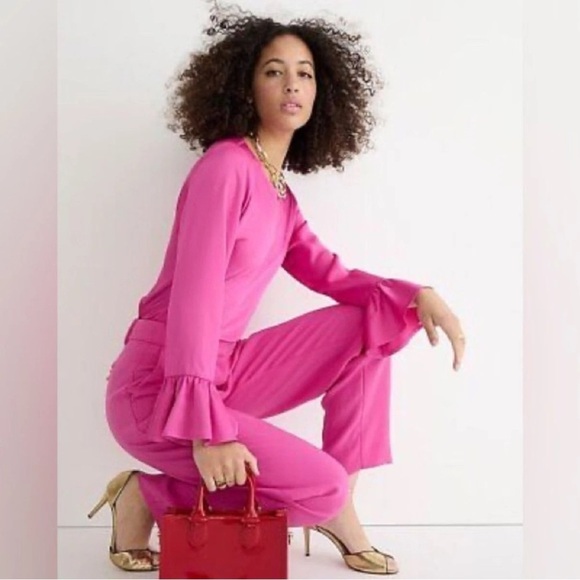 J.Crew winter garden top magenta pink silk ruffle sleeve blouse women’s XXS - Picture 13 of 13